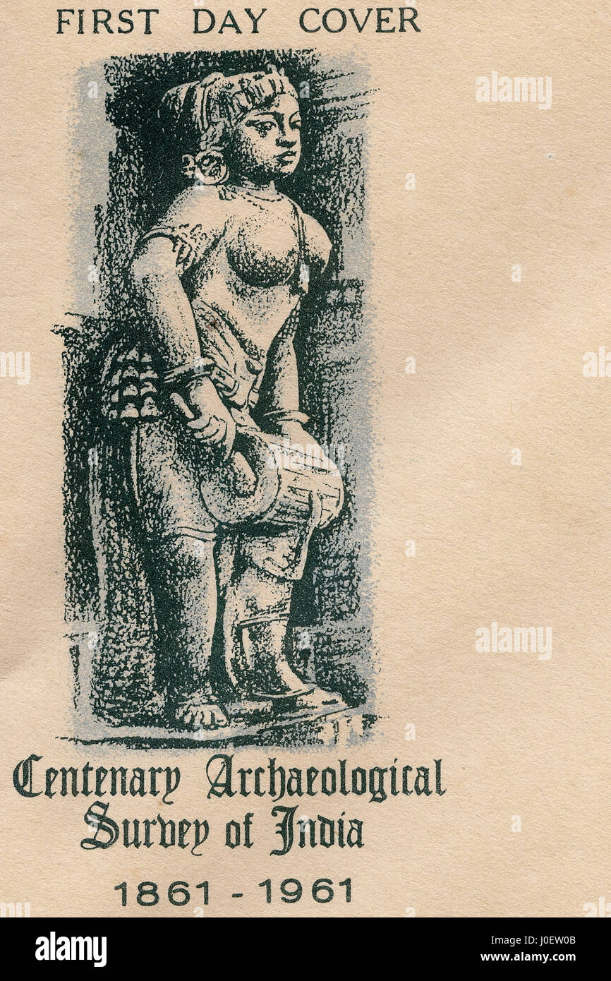 Enveloppe premier jour, centenaire statue d'enquête archéologique, des timbres, de l'Inde, l'Asie Banque D'Images