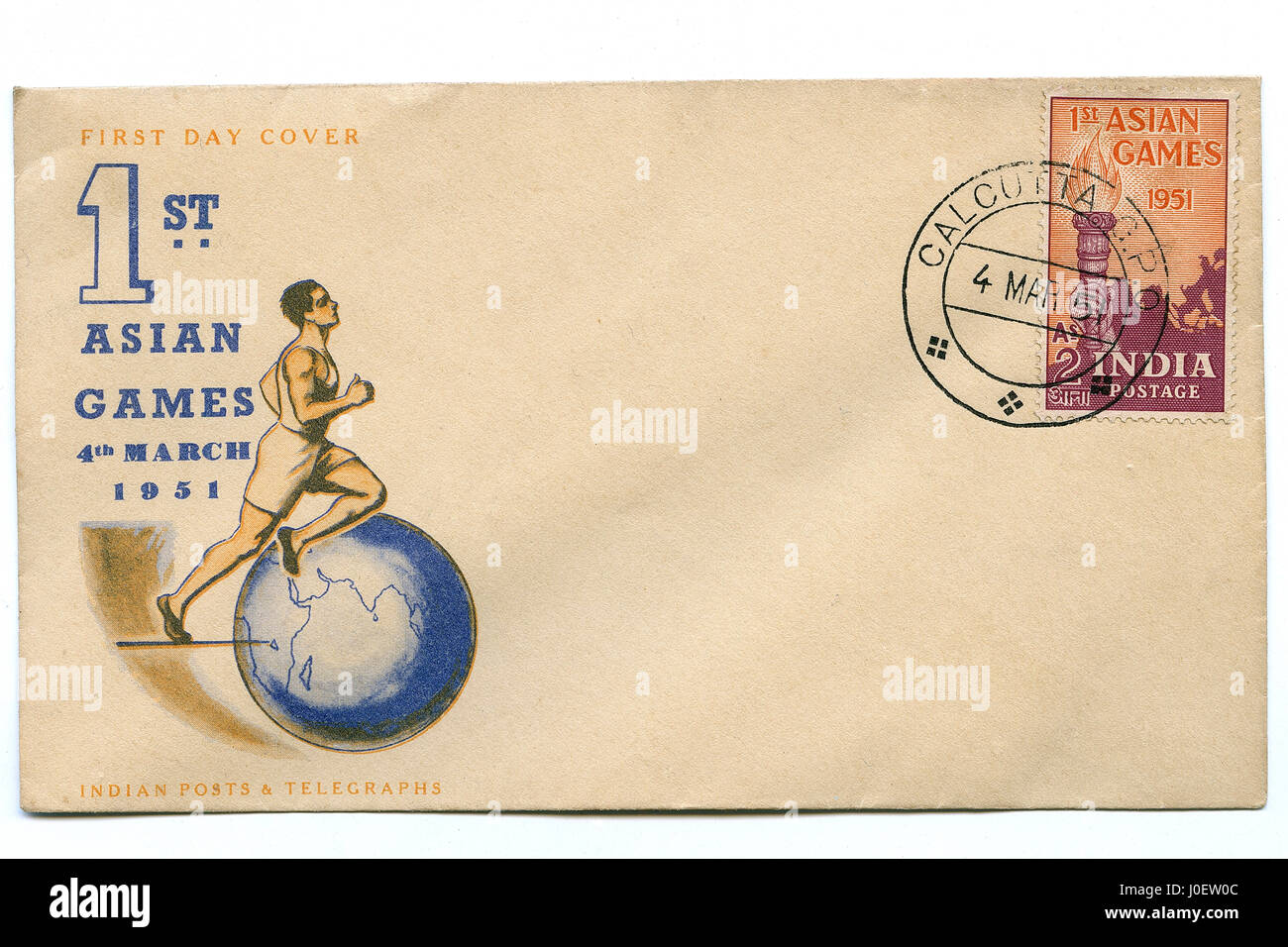 1ers jeux asiatiques, pli premier jour, timbre-poste 1951, affranchi 4 mars 1951 inde, asie Banque D'Images