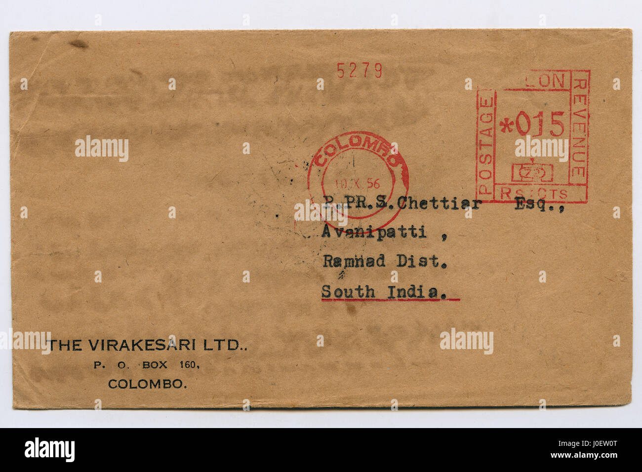 Old vintage affranchis de l'enveloppe 1956 Sri Lanka, Colombo, stamp, Inde, Asie Banque D'Images