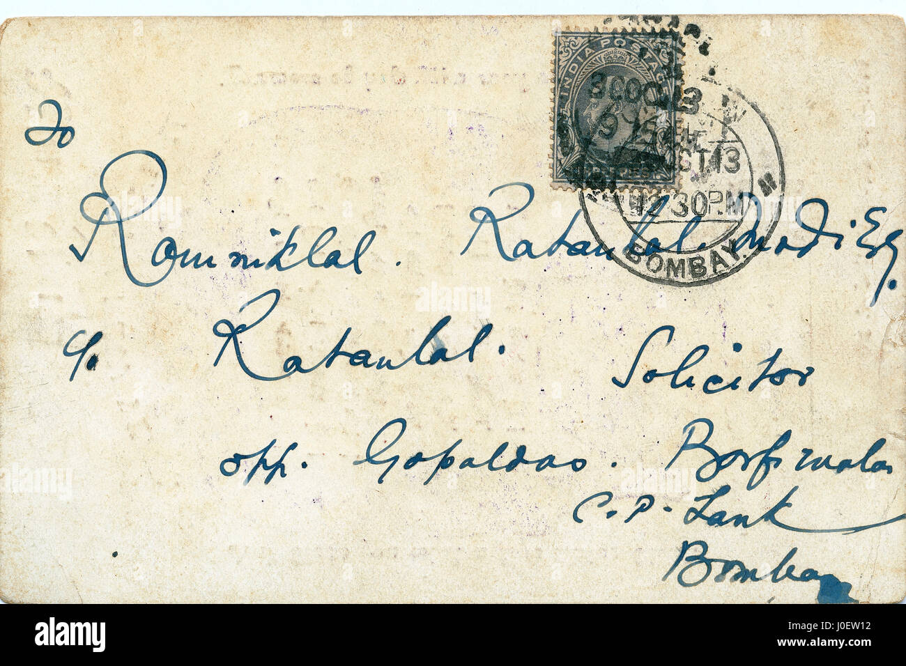 Ancienne carte postale 1913 , inde , asie Banque D'Images