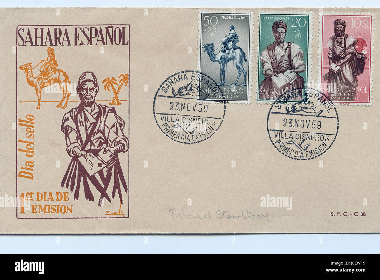 Enveloppe premier jour de sahara espanol, timbres Banque D'Images