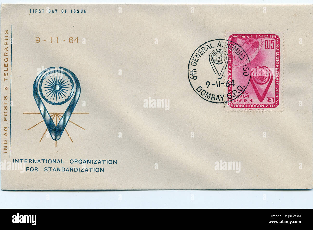 Enveloppe premier jour de l'Organisation internationale de normalisation, l'Inde, l'Asie Banque D'Images