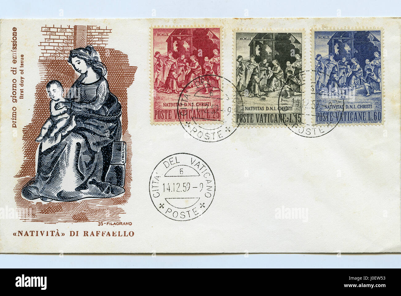 Enveloppe premier jour de la poste vaticane, des timbres, de l'Inde, l'Asie Banque D'Images