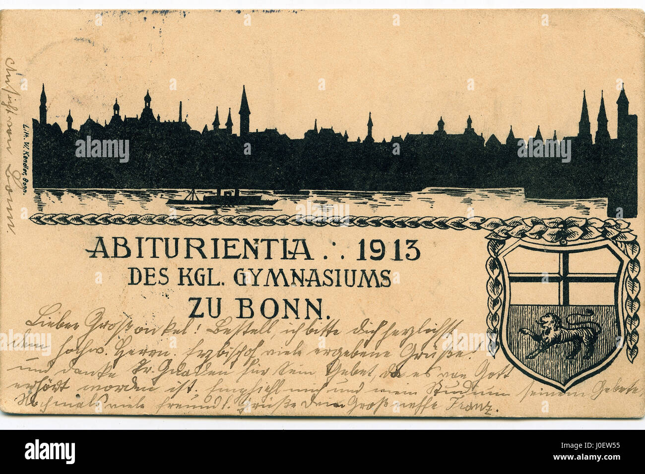 Ancienne carte postale 1913 Bonn Allemagne , timbre-poste , Banque D'Images