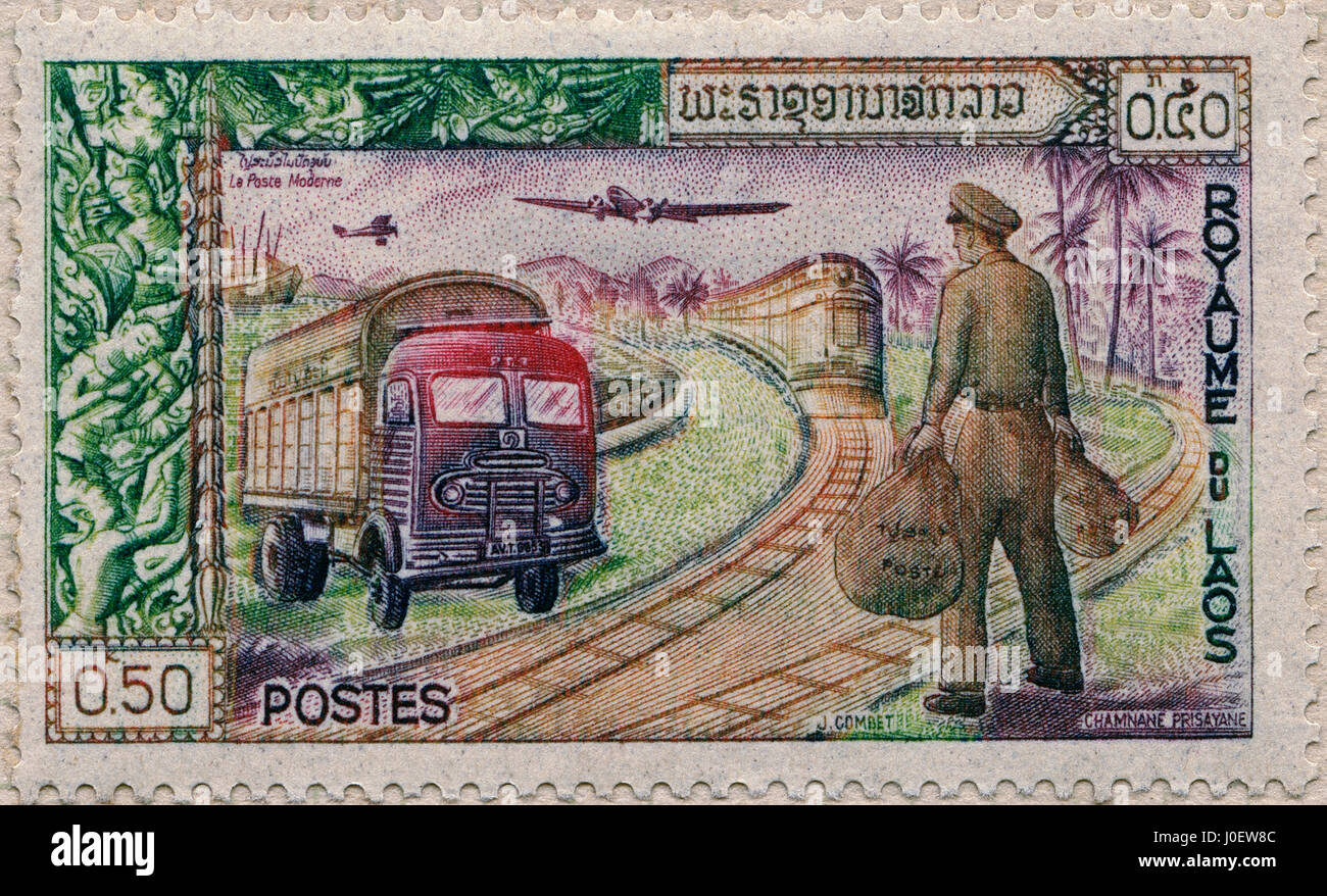 Royaume du Laos, les timbres-postes, l'Inde, l'Asie Banque D'Images