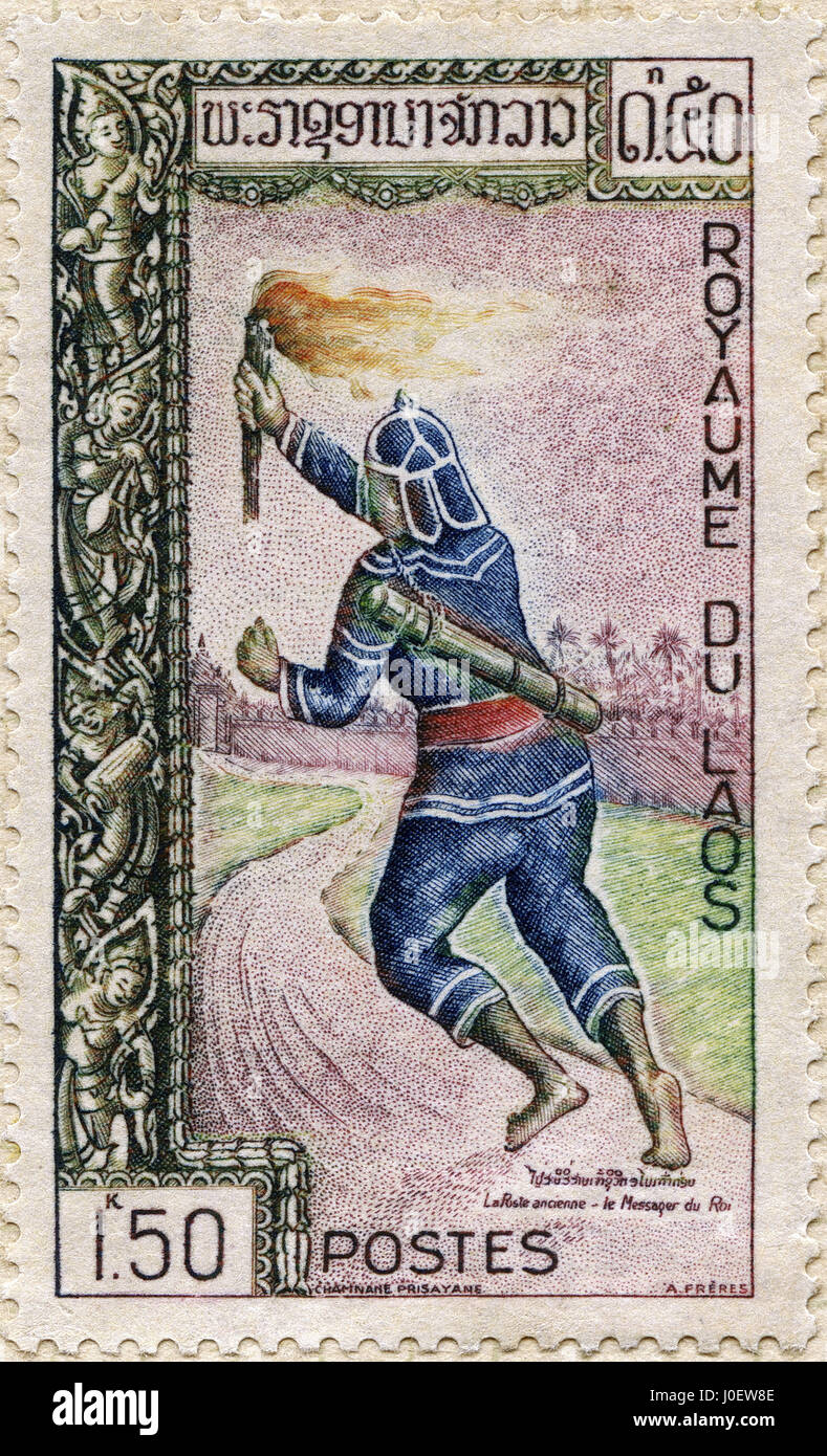 Royaume du Laos, les timbres-postes, l'Inde, l'Asie Banque D'Images