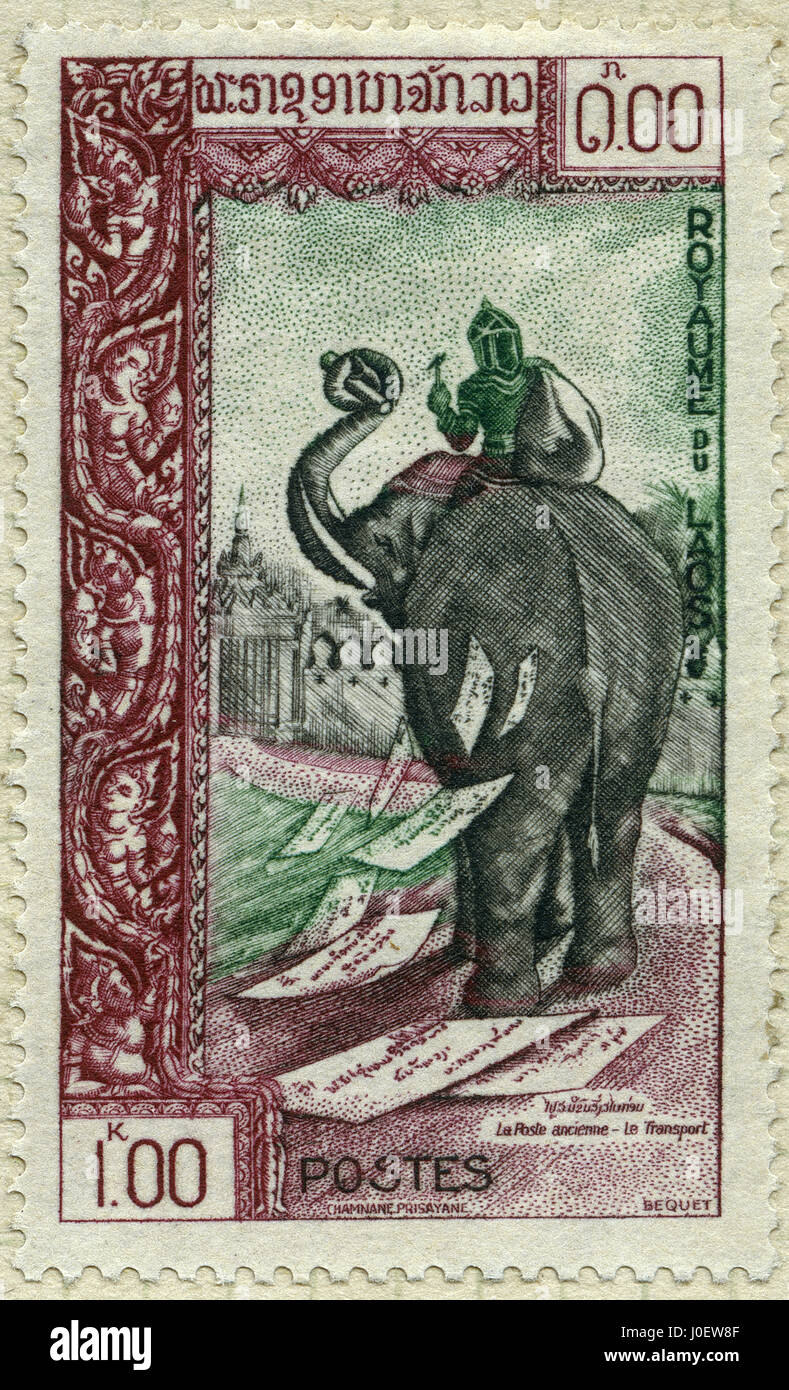 Royaume du Laos, les timbres-postes, l'Inde, l'Asie Banque D'Images