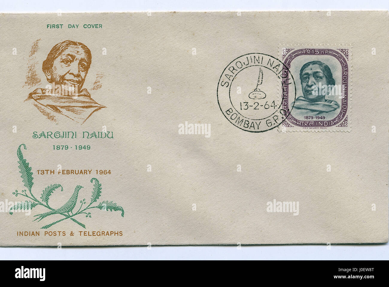 Enveloppe premier jour de Sarojini Naidu, l'Inde, l'Asie Banque D'Images