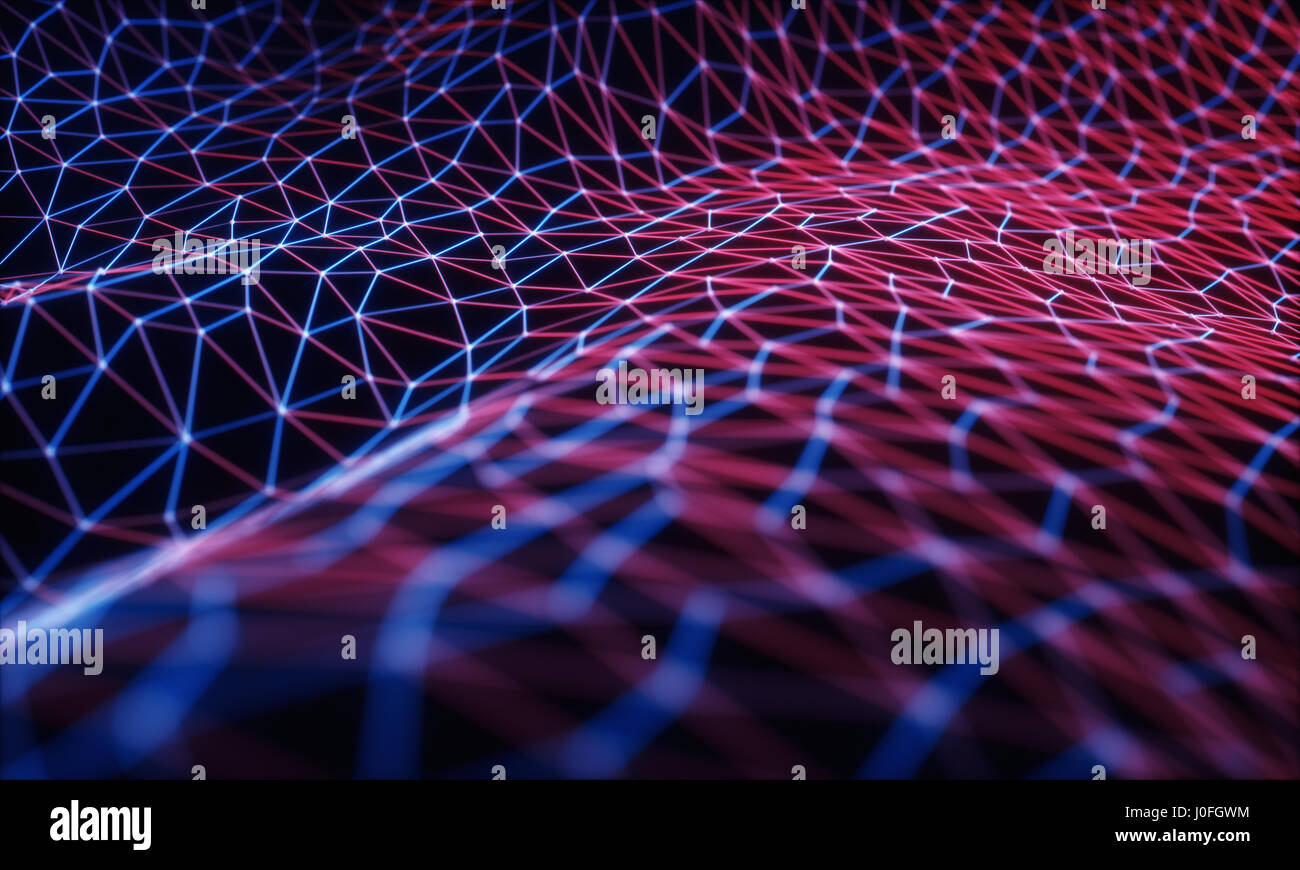 Illustration 3D mesh, estampé représentant internet, de cloud computing et réseau de neurones. Banque D'Images
