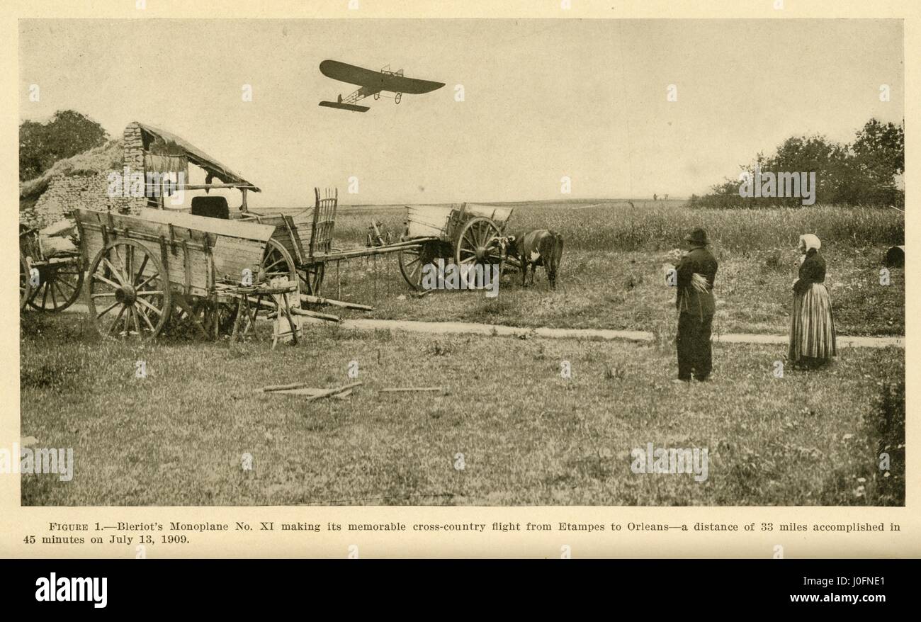 Monoplan Bleriot's no XI faisant son vol sur campagne d'Etampes à Orléans le 13 juillet 1909 Banque D'Images