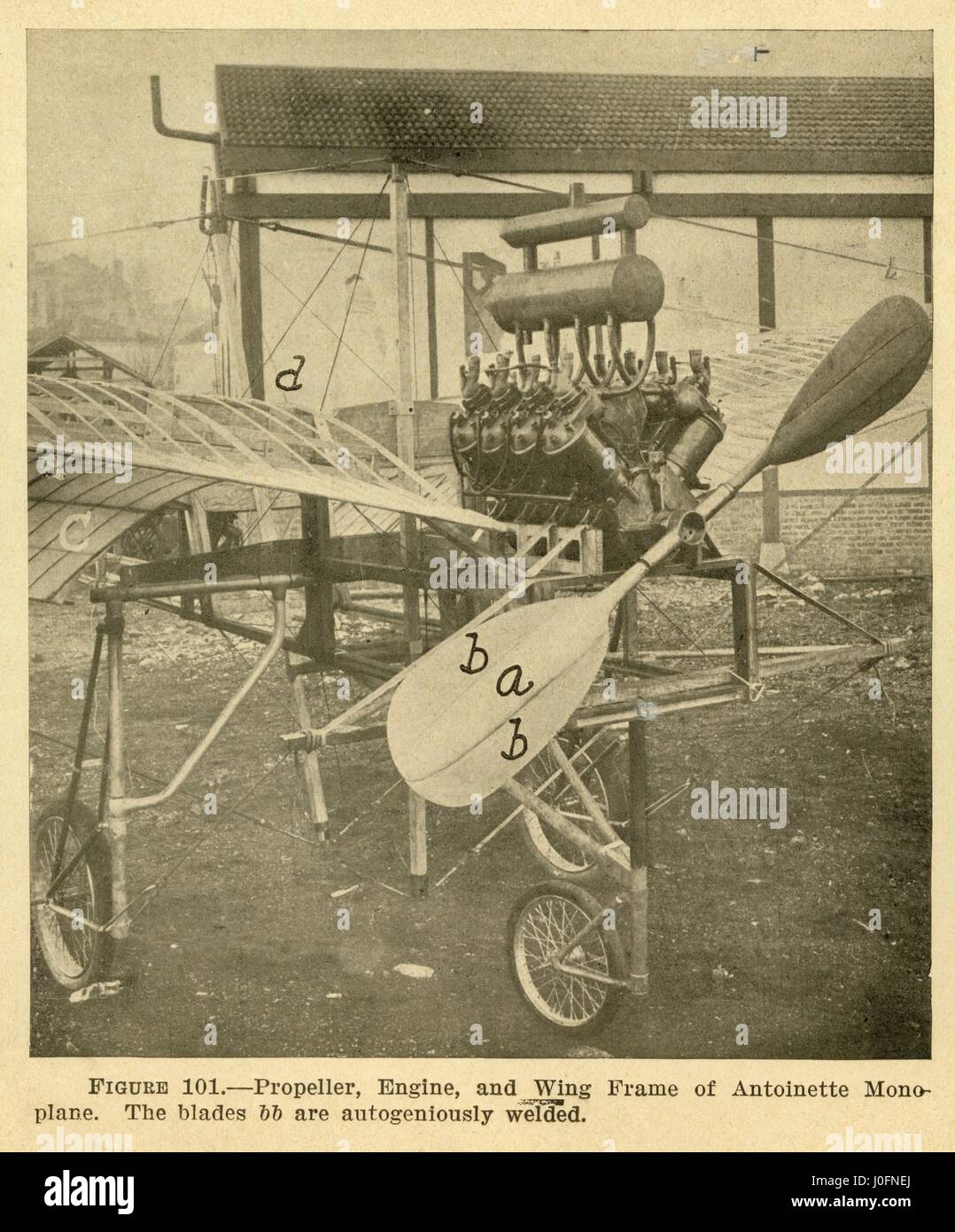L'hélice, le moteur et le châssis de l'aile d'un avion monoplan Antoinette Banque D'Images