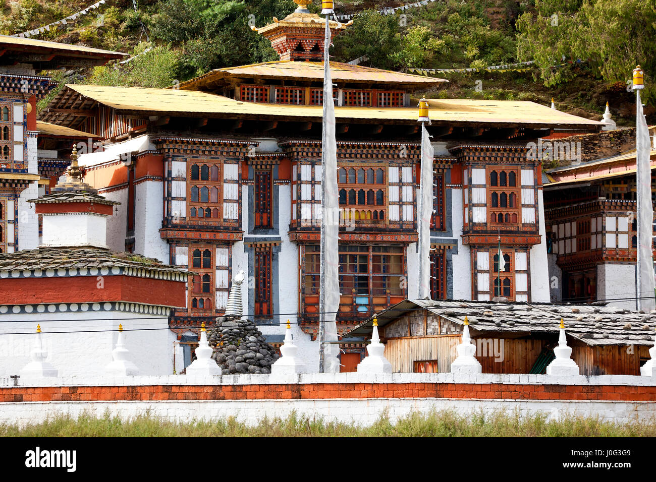 Monastère Lhakhang Kurjey nr Jakar, vallée de Bumthang, Bhoutan Banque D'Images