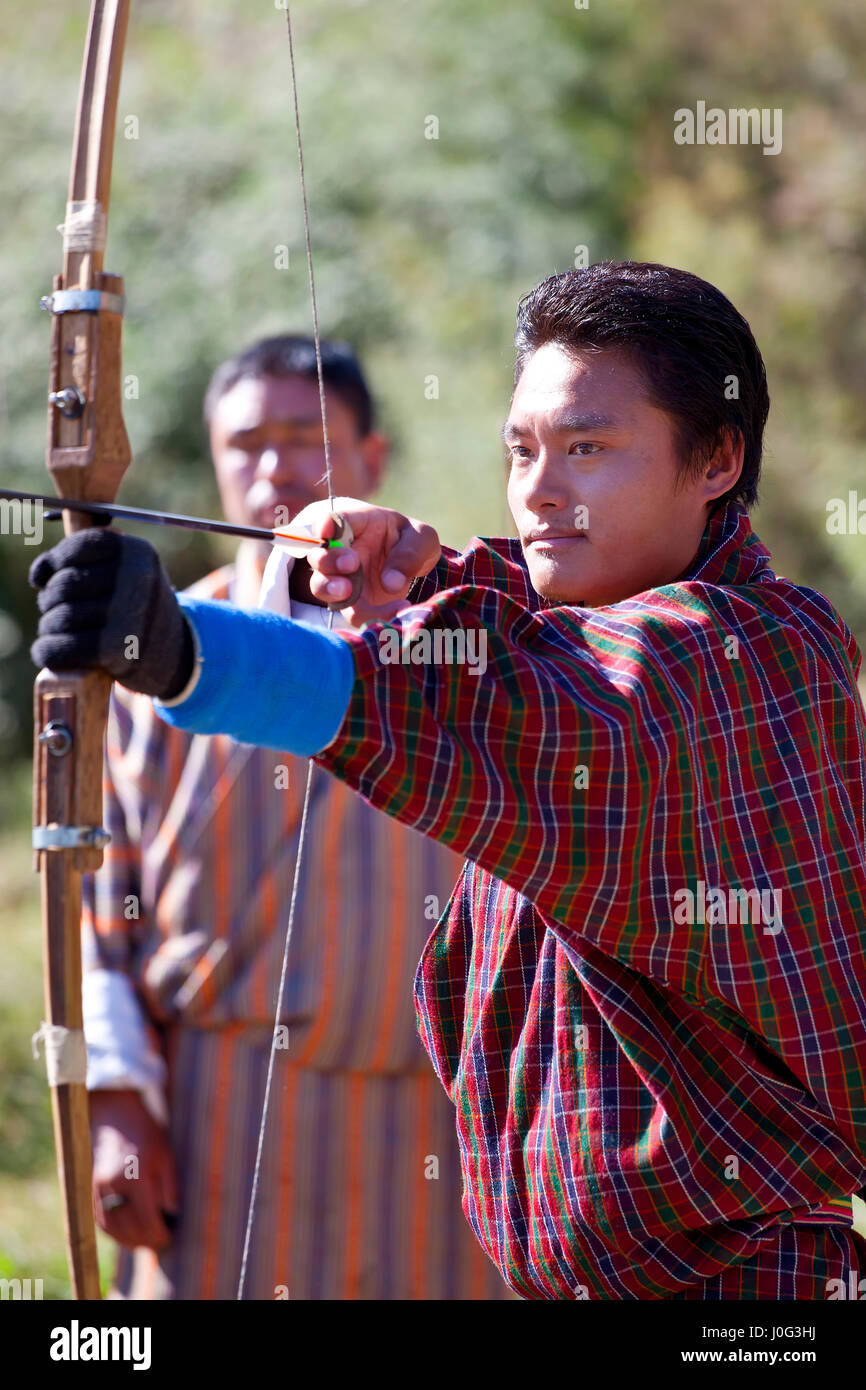 Tir à l'arc, vallée de Bumthang, Bhoutan Banque D'Images