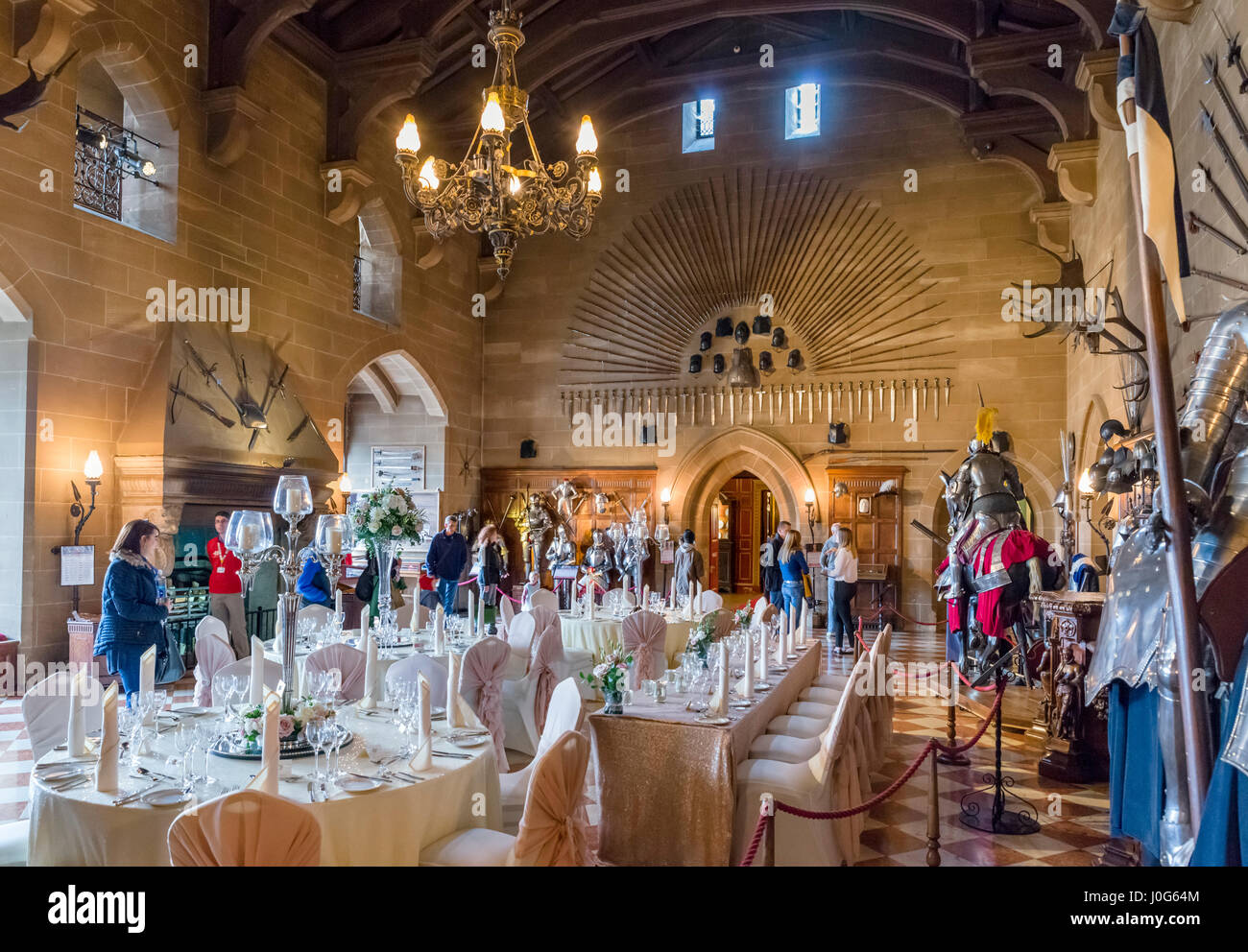 Le Château de Warwick, le Grand Hall. L'intérieur du château de Warwick, Warwickshire, England, UK Banque D'Images