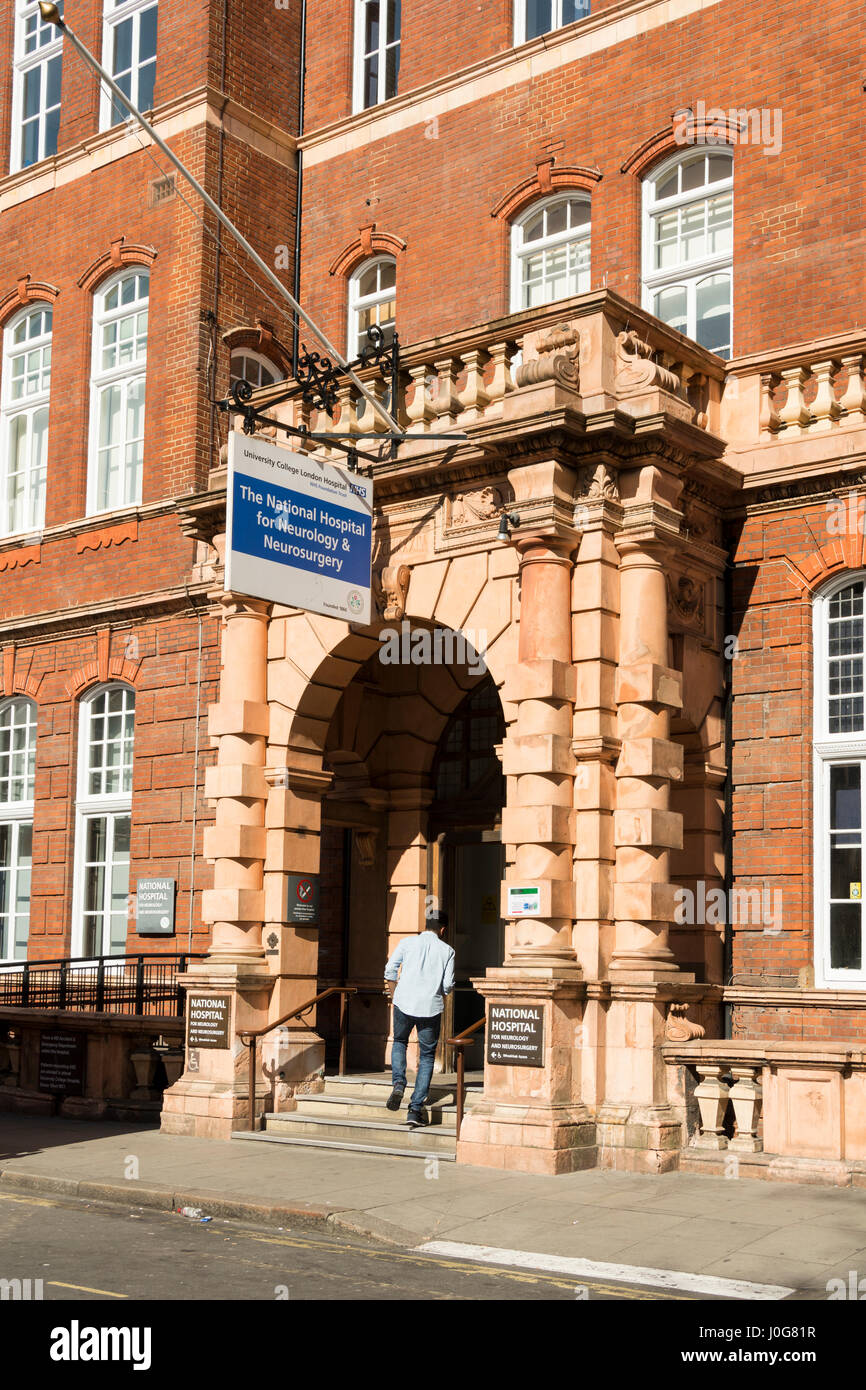 L'entrée de la l'hôpital national de neurologie et neurochirurgie sur Queen Square, Londres, WC1, UK Banque D'Images