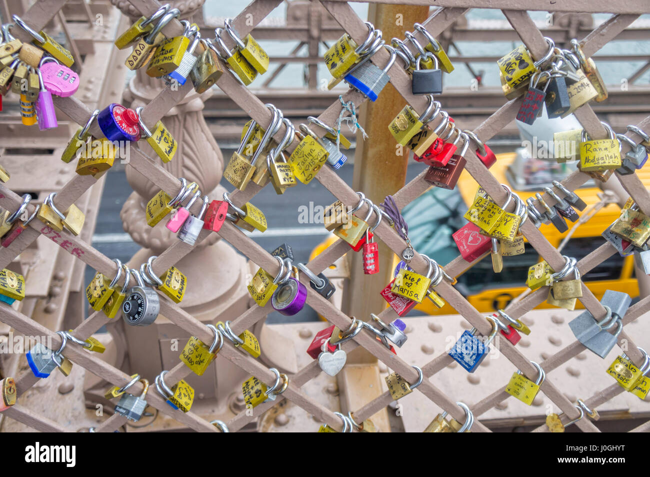 Love Locks, pont de Brooklyn New York City (NYC) Banque D'Images