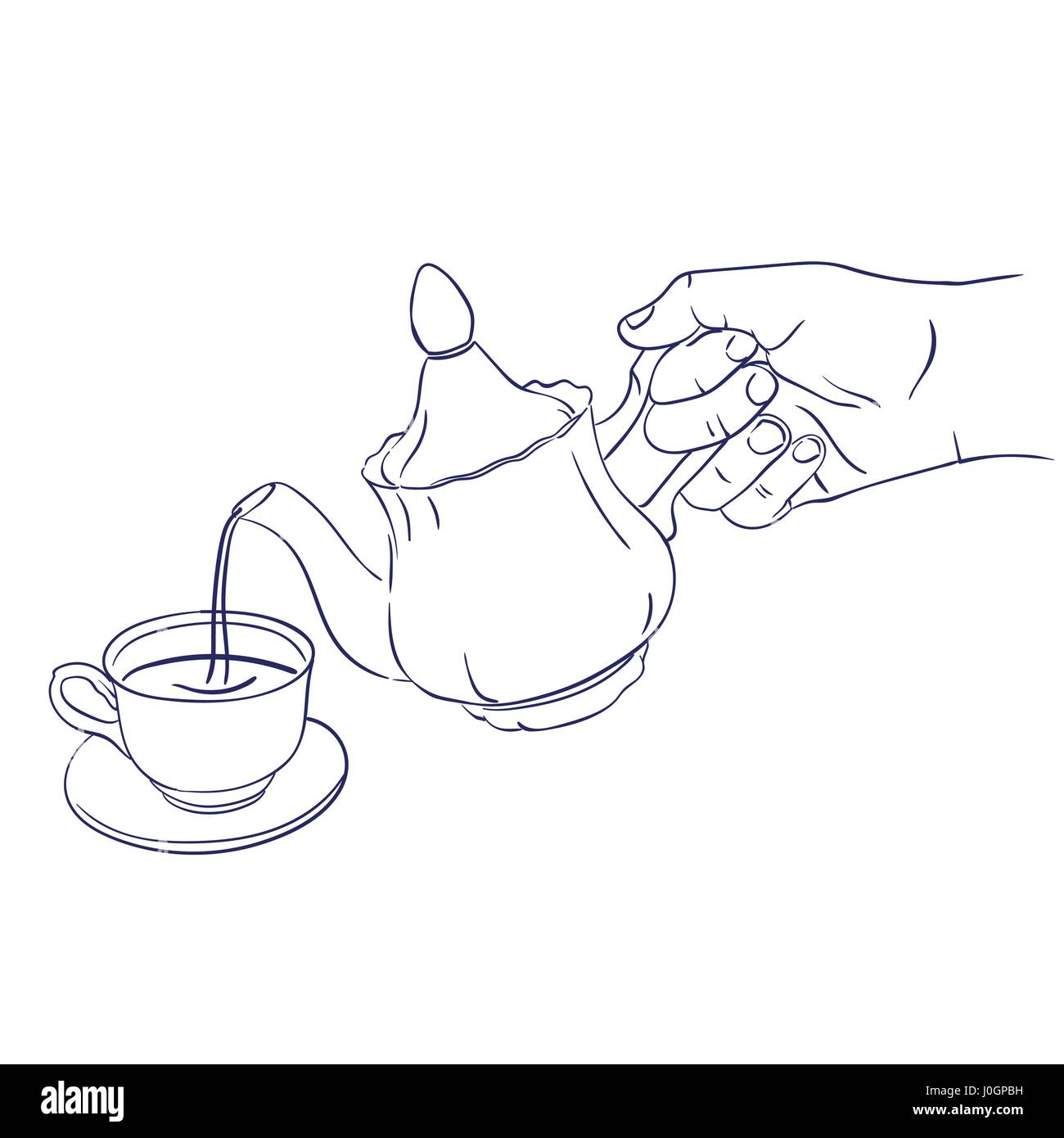 Théière verse dans une tasse de thé Illustration de Vecteur
