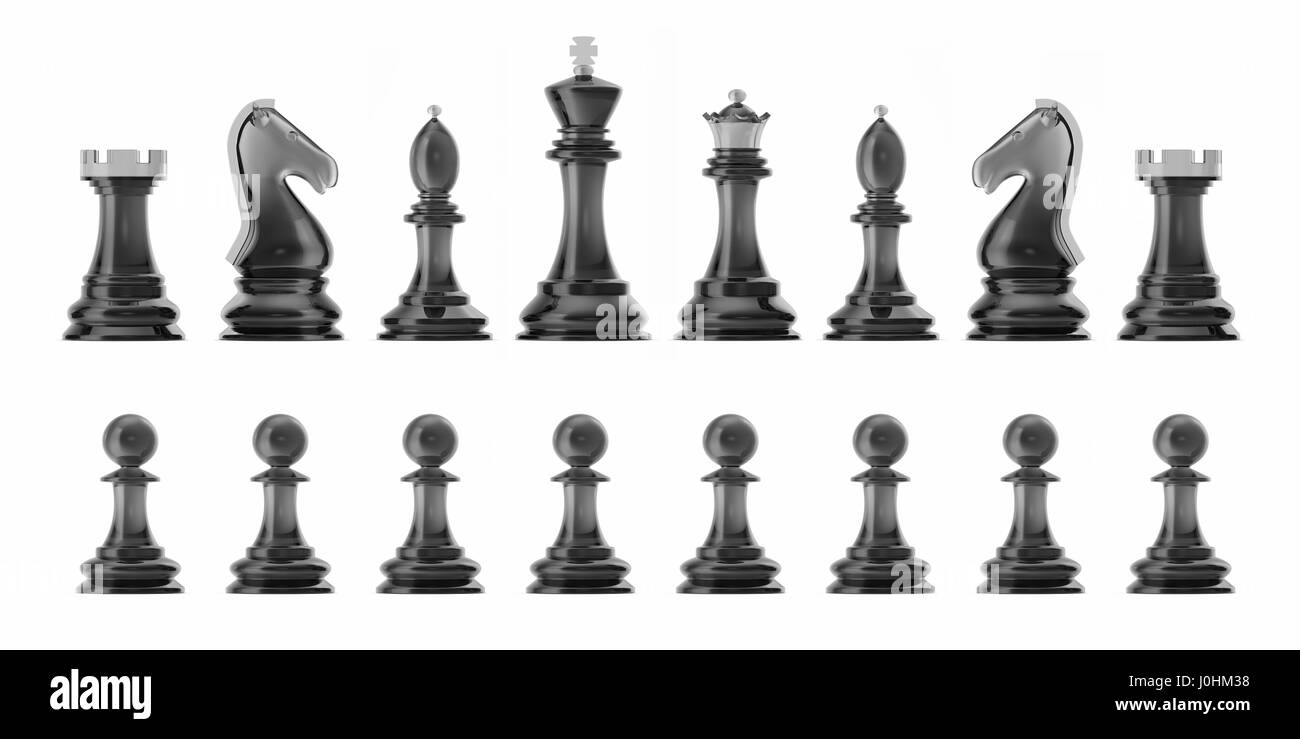 Ensemble d'icônes transparentes aux échecs, isolé sur fond blanc, jeu intelligent, rendu 3D Banque D'Images