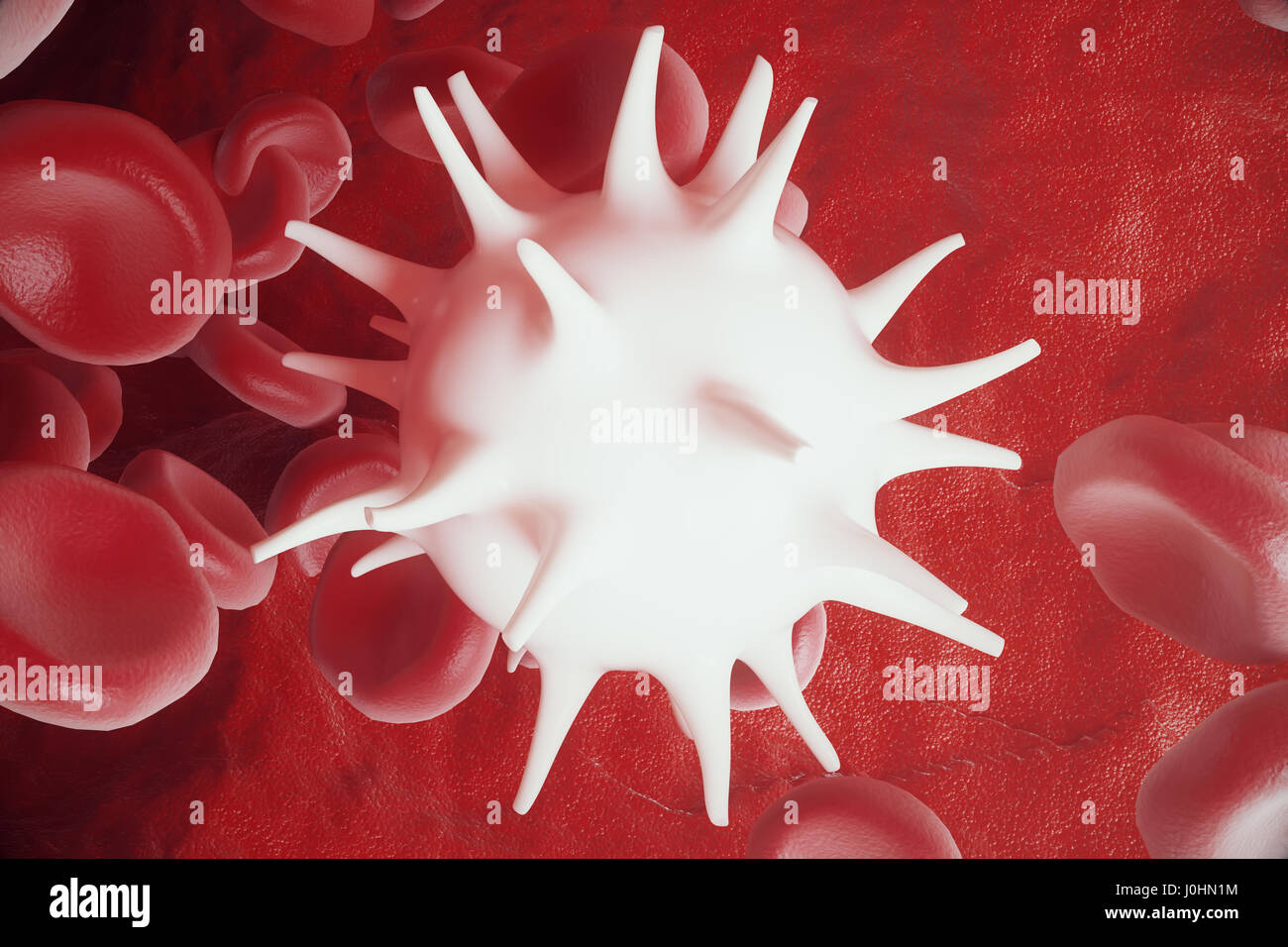 Globule blanc entre les globules rouges du sang, le débit de l'artère ou de la veine insice, 3D Rendering Banque D'Images