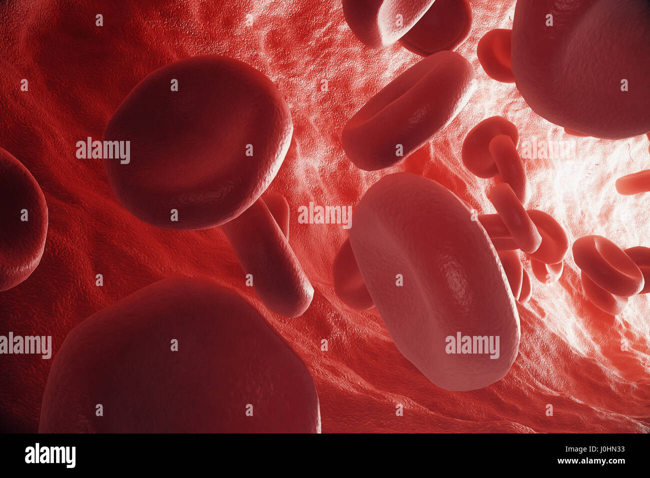 Les globules rouges en veine ou artère, à l'intérieur à l'intérieur d'un organisme vivant, 3D Rendering Banque D'Images