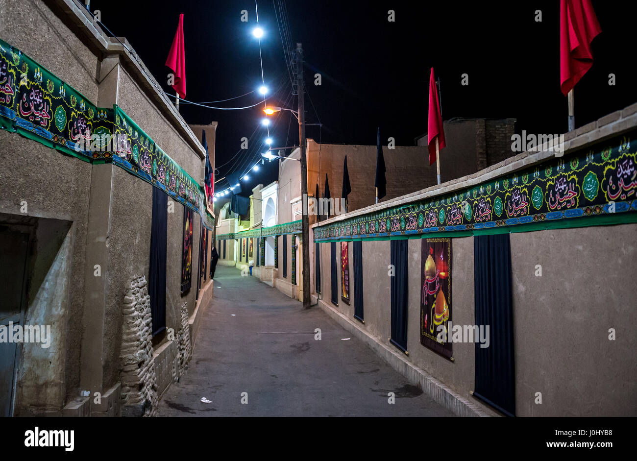 Mouharram décorations sur ruelle de la vieille ville à Kashan, ville capitale du comté d'Iran Kashan Banque D'Images