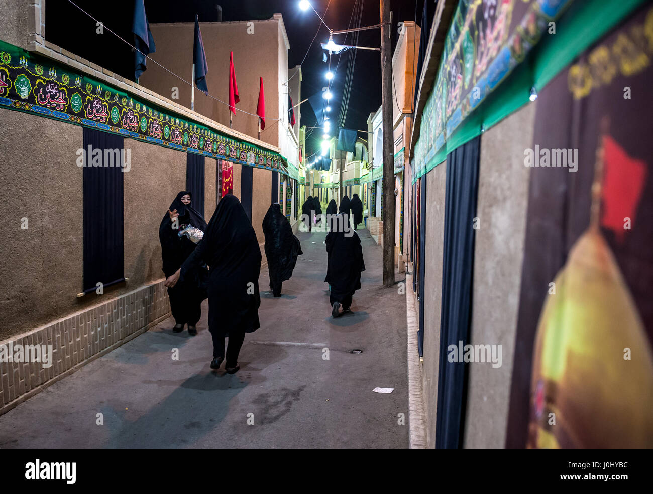 Mouharram décorations sur ruelle de la vieille ville à Kashan, ville capitale du comté d'Iran Kashan Banque D'Images