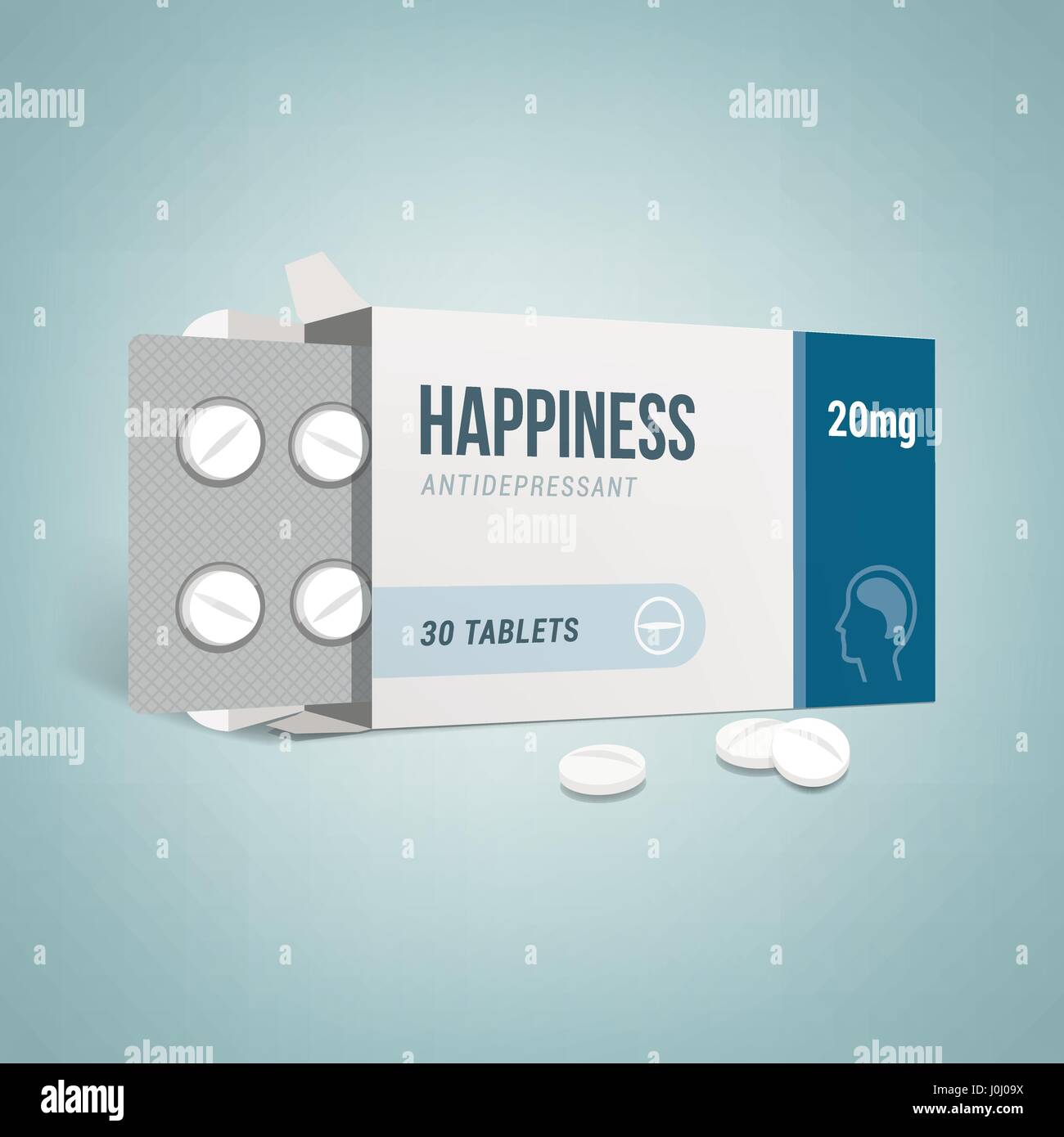 Ouvrez la boîte de médicaments antidépresseurs avec des comprimés, la dépression et l'anxiété concept Illustration de Vecteur