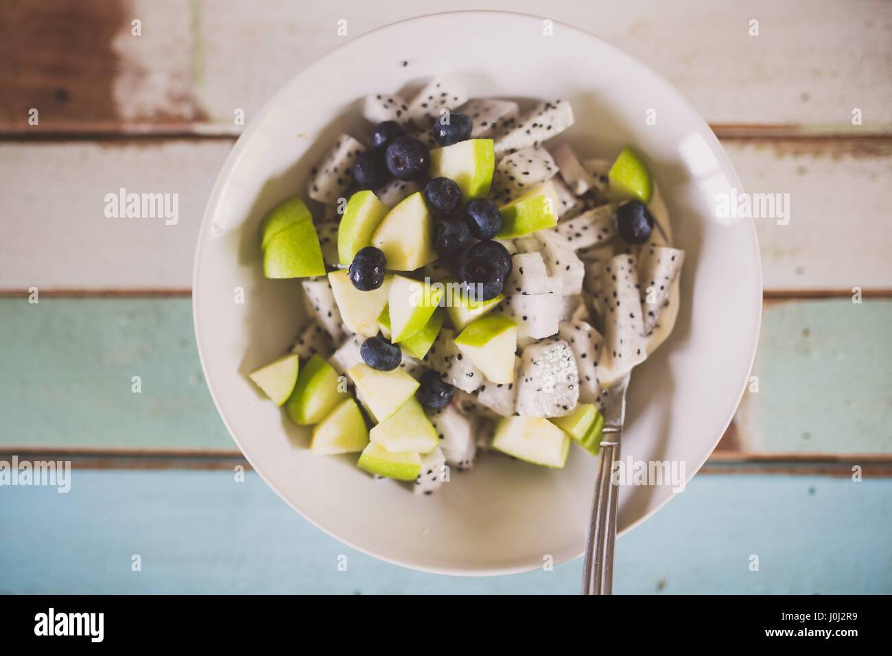 Apple et dragonfruit Bol Petit déjeuner plat Banque D'Images
