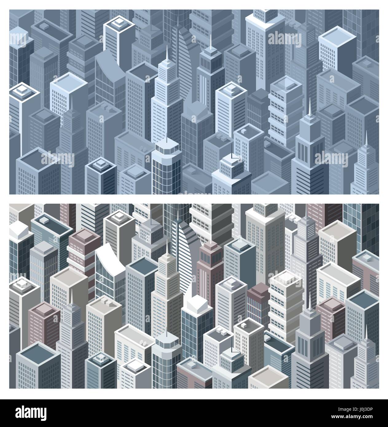 Ville contemporaine des bannières avec des bâtiments modernes, isométrique vue aérienne Illustration de Vecteur