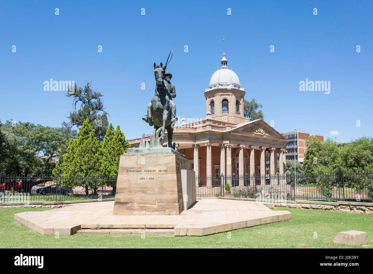 La quatrième Raadsaal et statue de Christiaan De Wet, Président Rue de marque, Bloemfontein, la Province de l'État libre, République d'Afrique du Sud Banque D'Images