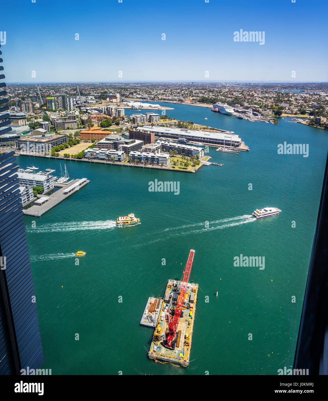L'Australie, New South Wales, Sydney, vue de la baie de Johnston et Pyrmont Bay à partir de deux tour International, Barangaroo Banque D'Images