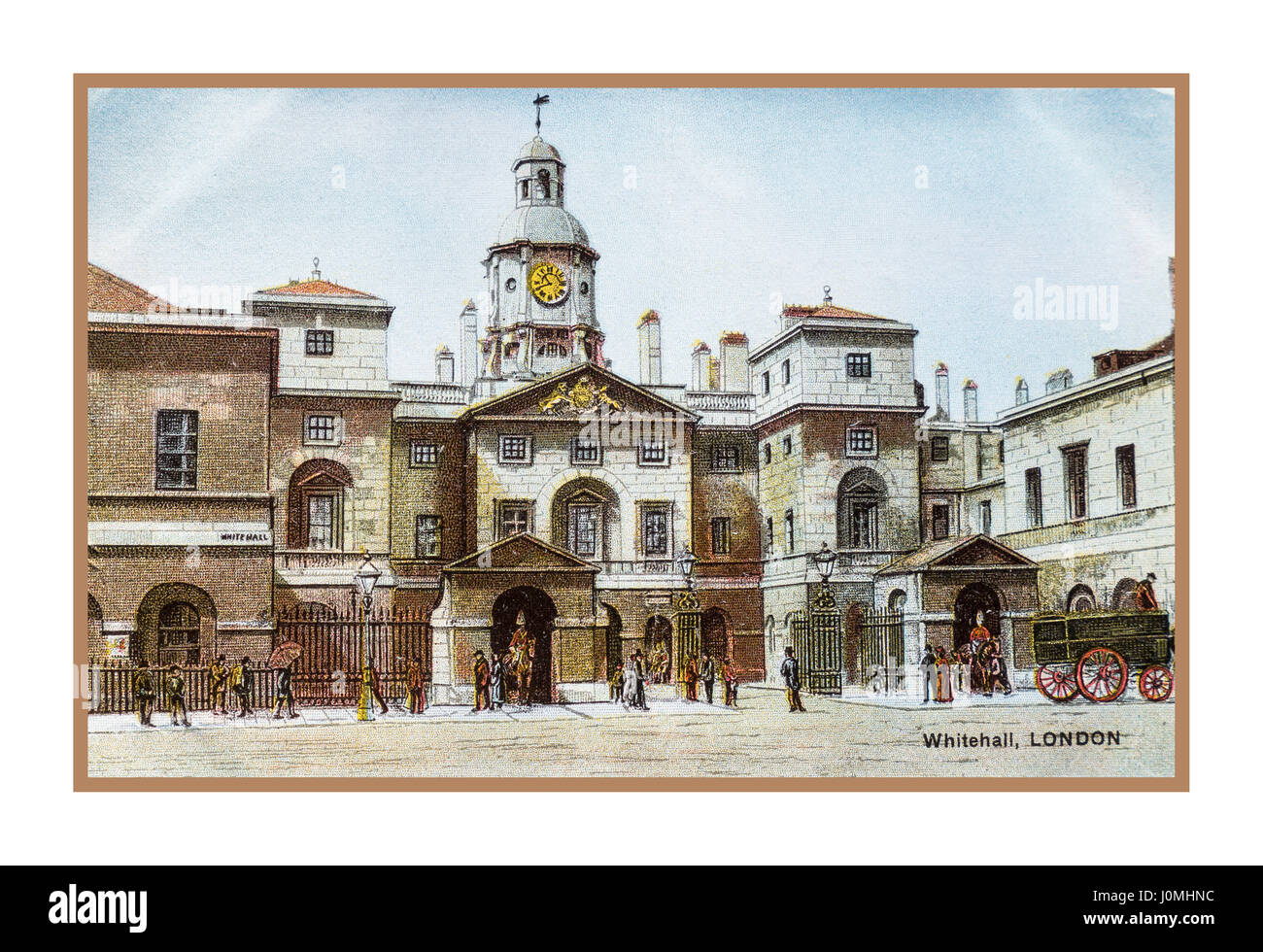 Vintage 1900's historique carte postale voyage illustration aquarelle de Whitehall London UK Horseguards Banque D'Images