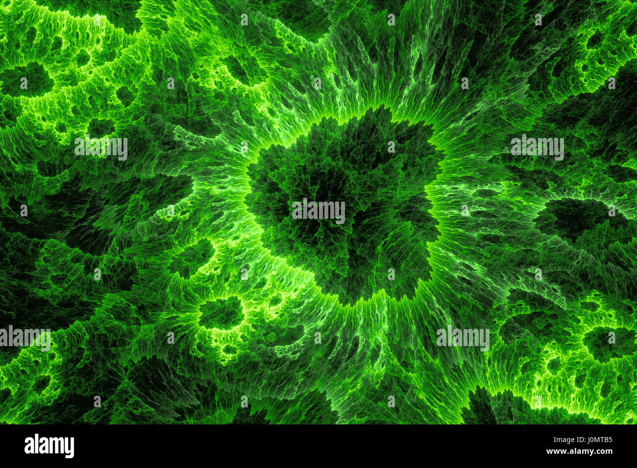 Lumineux vert monde microscopique, générée par ordinateur résumé fond, 3D Rendering Banque D'Images