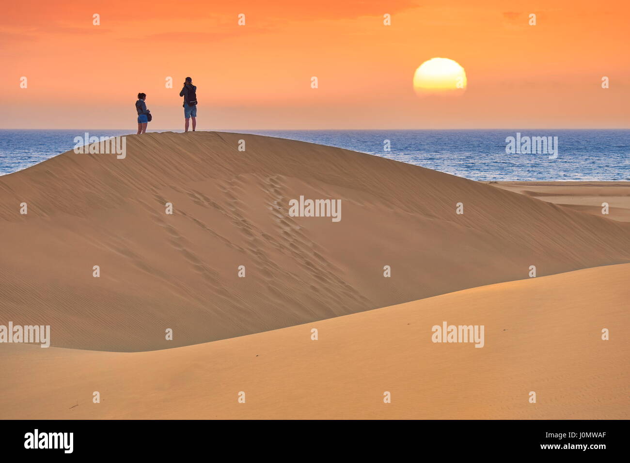 Gran Canaria, sunrise paysage à dunes de sable de Maspalomas, îles de Canaries, Espagne Banque D'Images