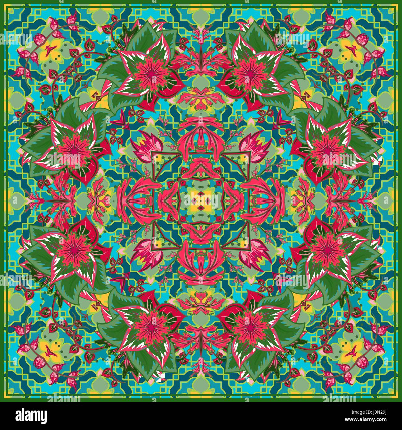 Imprimer Bandana avec ornement ethniques tribales, la soie cou écharpe ou  foulard motif carré style design pour l'impression sur tissu, abstract  floral background. Br Image Vectorielle Stock - Alamy