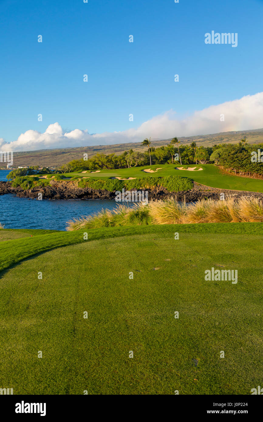 Troisième trou de golf Mauna Kea, Kohala Coast, Île d'Hawaï Banque D'Images