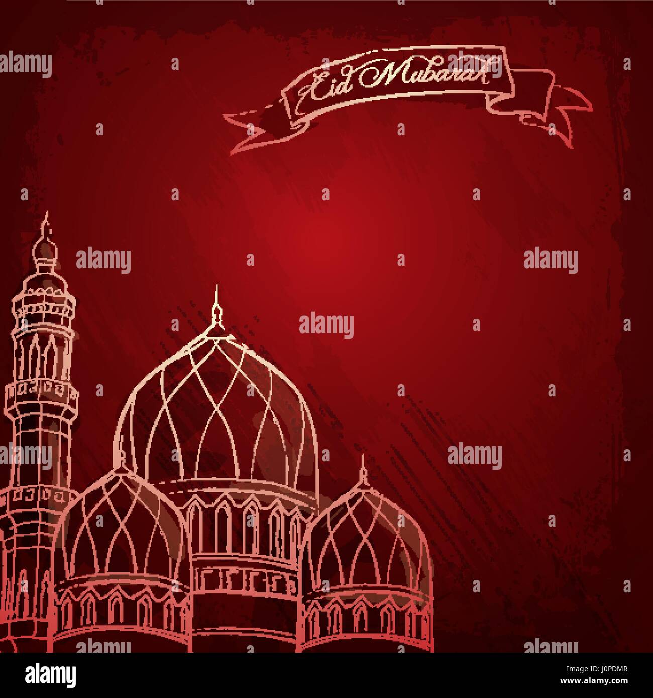 Croquis de la mosquée historique islamique Eid Mubarak Illustration de Vecteur