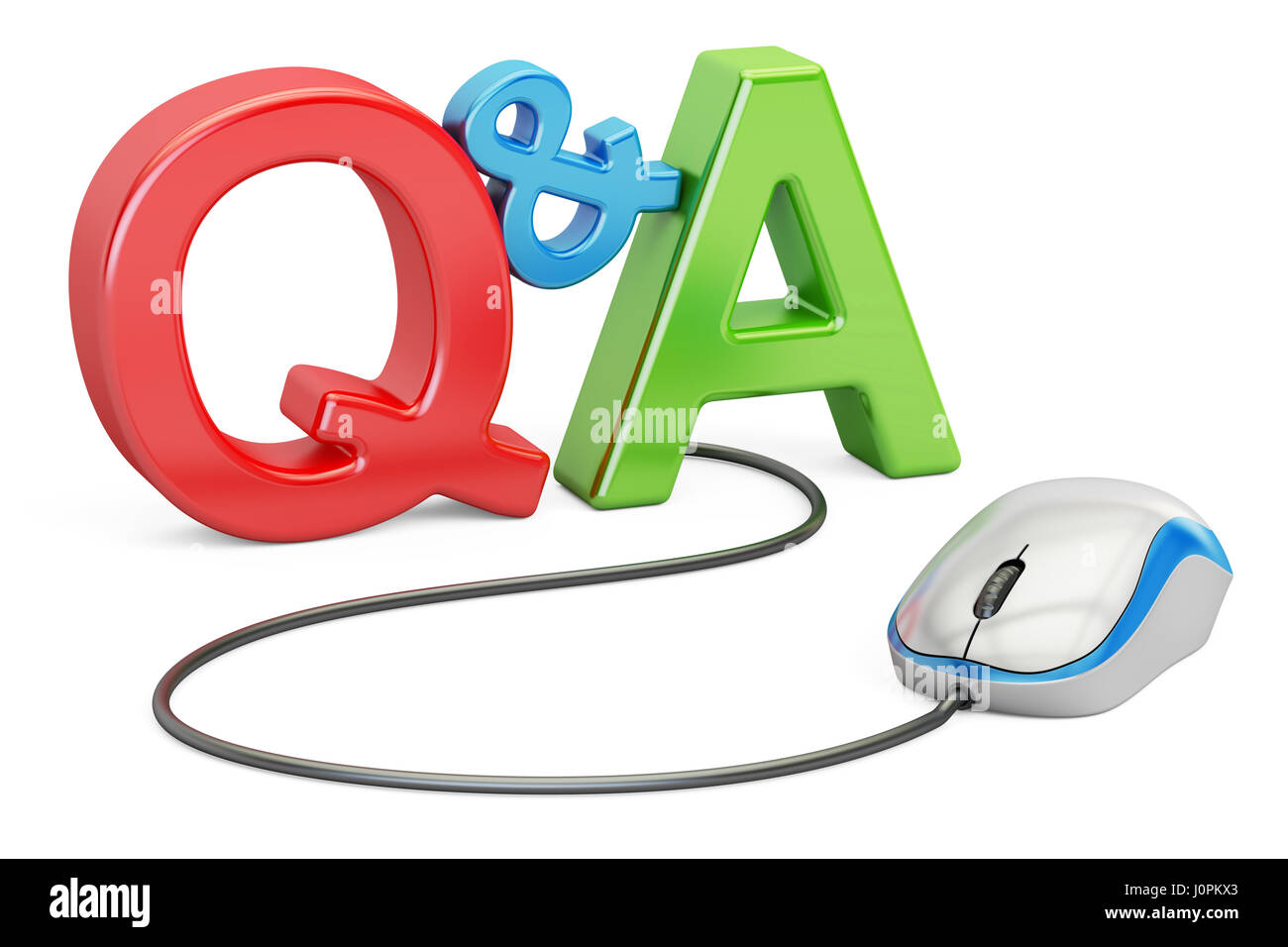 Q&A concept avec la souris de l'ordinateur, 3D Rendering Banque D'Images