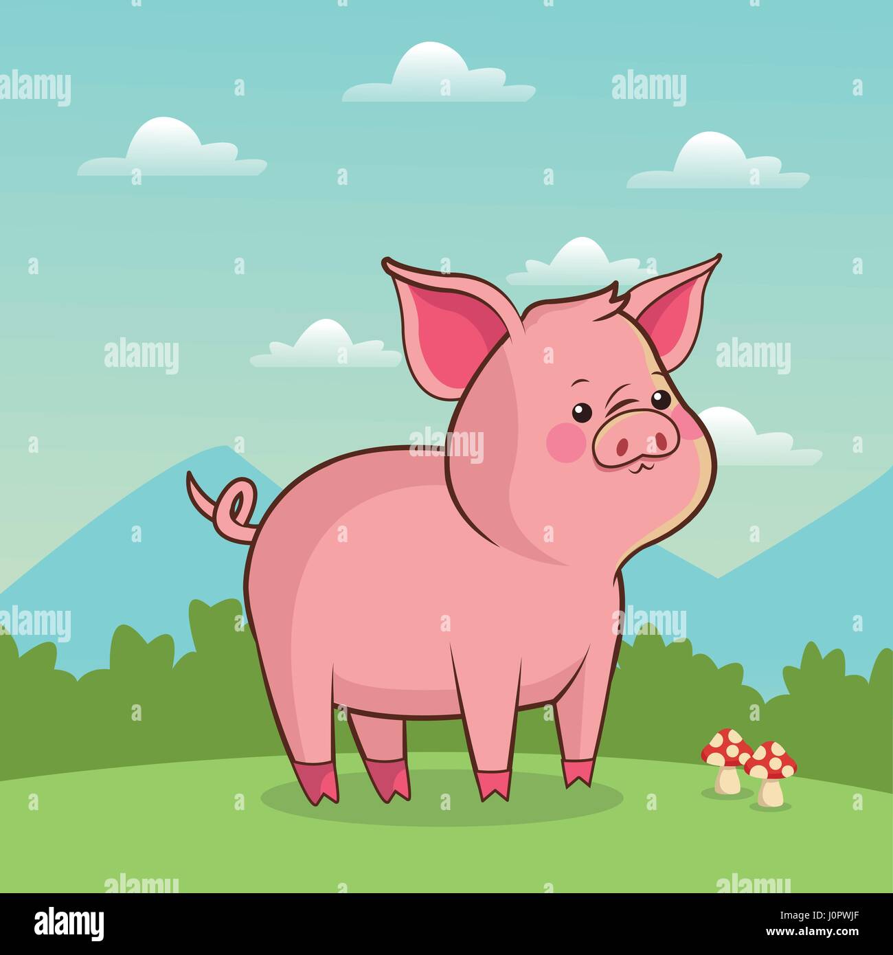 Piggy cute animal bébé au paysage. Illustration de Vecteur