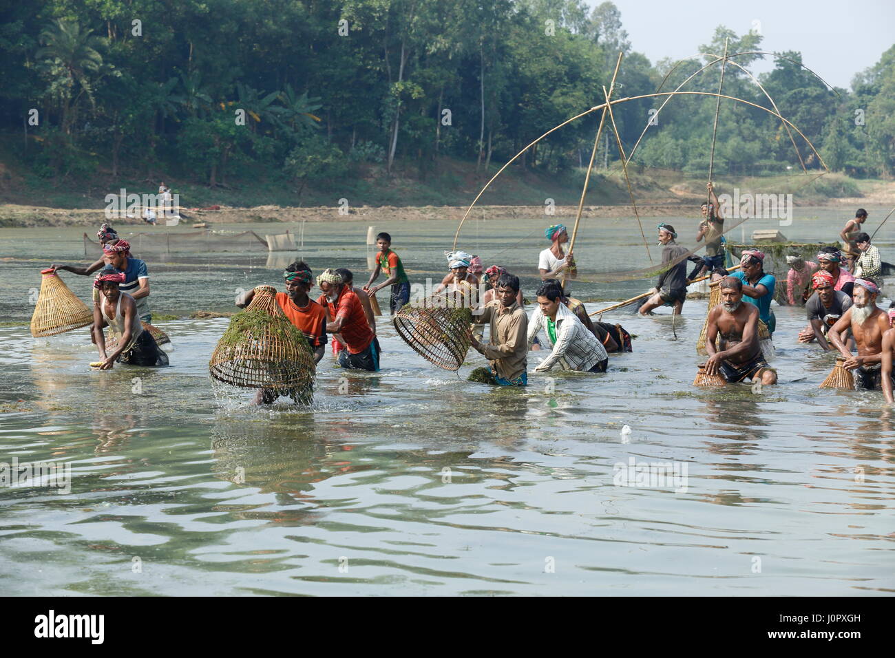 Les gens prennent part à 'Palo Bawa', un festival de pêche, à Barhaibarhi à Bil'Kaliakoir Gazipur. Le Bangladesh Banque D'Images