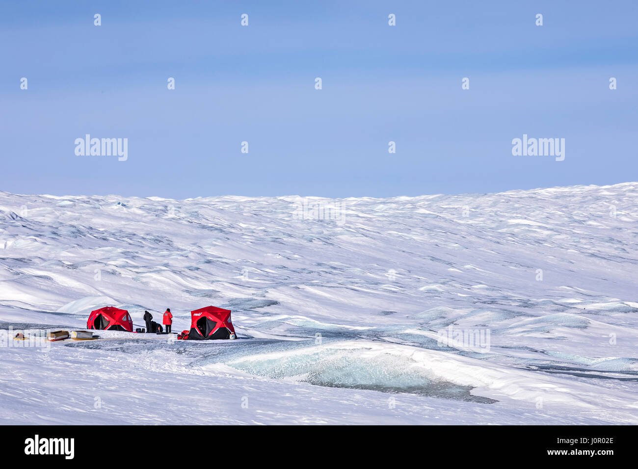 Tentes de la NASA sur la calotte glaciaire, point 660, Kangerlussuaq, Cercle Arctique, Groenland, de l'Europe Banque D'Images