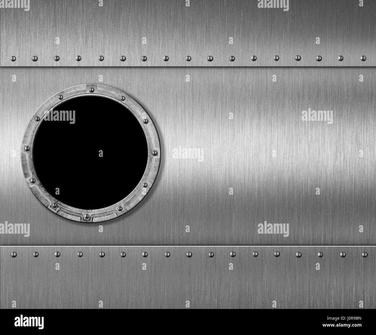 Le sous-marin ou en métal fenêtre hublot fusée 3d illustration Banque D'Images