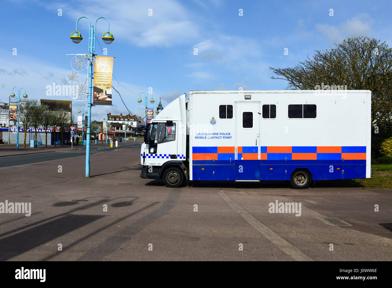 Station balnéaire de Lincolnshire Skegness, dans le Lincolnshire, Royaume-uni.Unité de Police Mobile . Banque D'Images