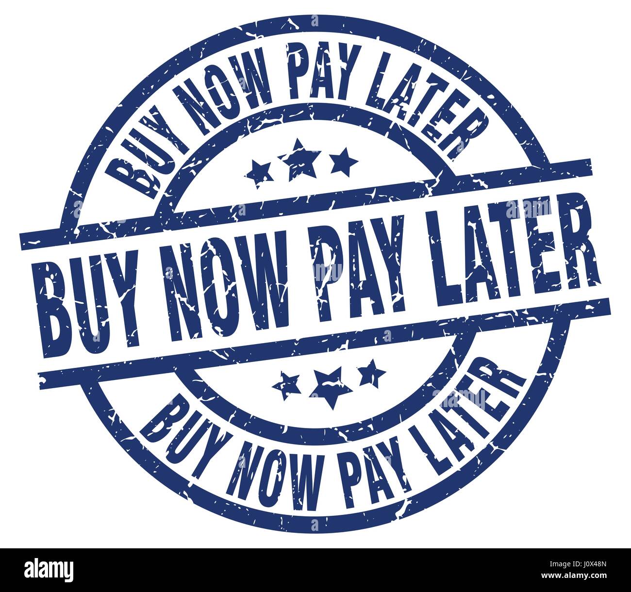 Achetez maintenant, payez plus tard ronde bleu grunge stamp Illustration de Vecteur