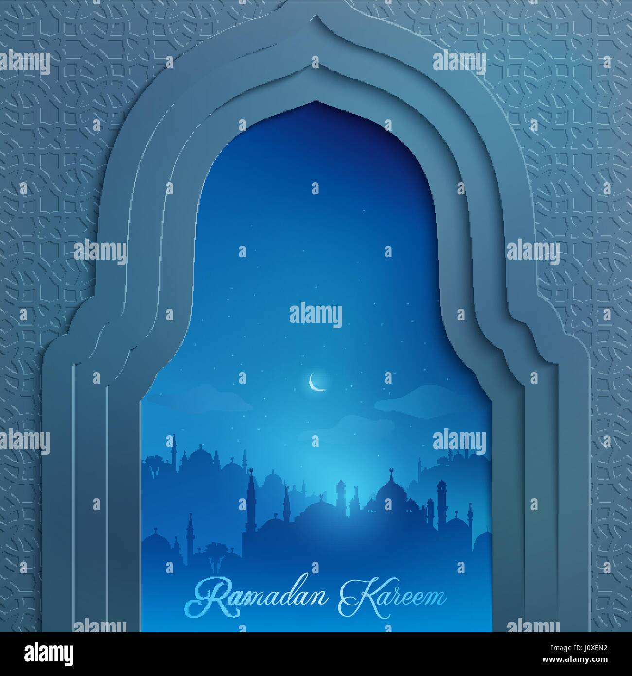 La conception islamique de la mosquée de fond porte avec motif géométrique pour le Ramadan Kareem carte de souhaits Illustration de Vecteur