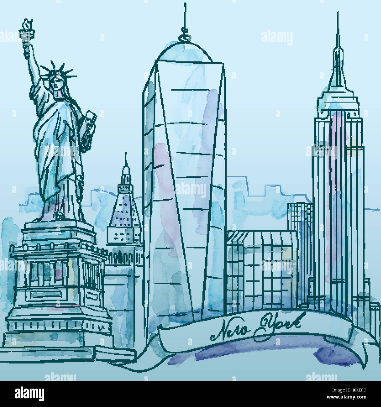New York emblématique bâtiment vector aquarelle - ville architecture Illustration de Vecteur