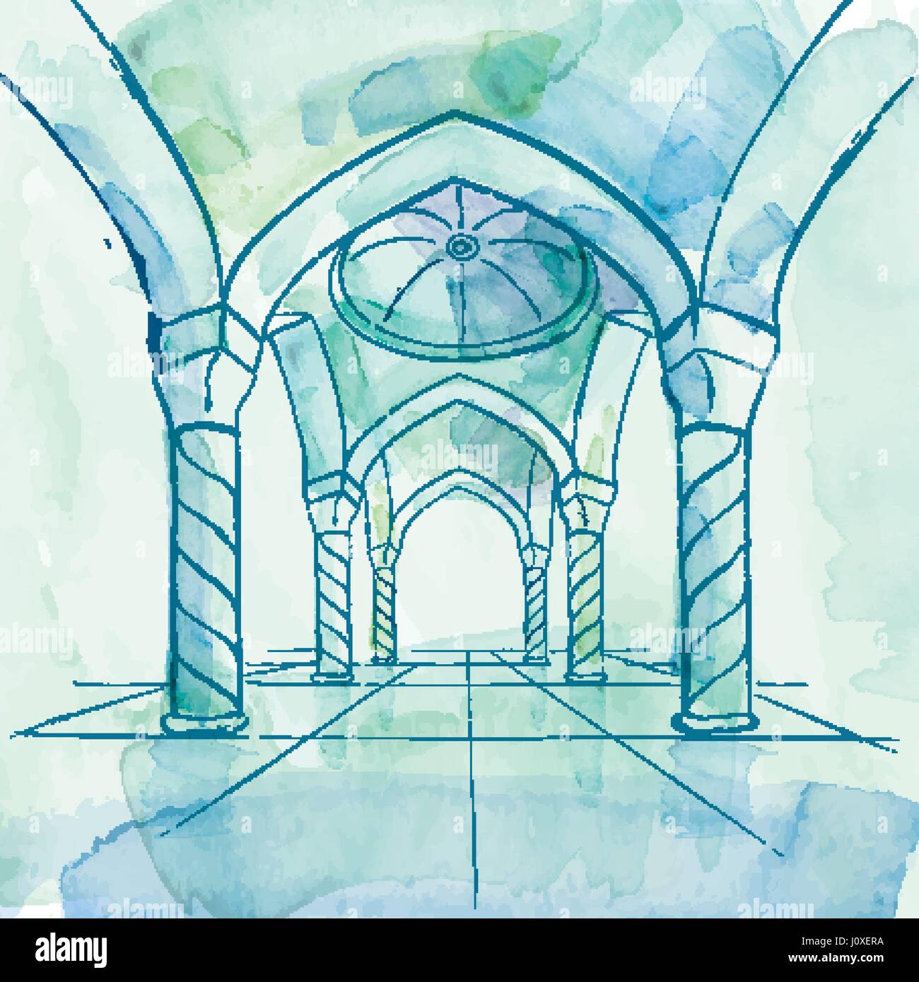 L'intérieur de la mosquée d'Aquarelle définition islamique Illustration de Vecteur