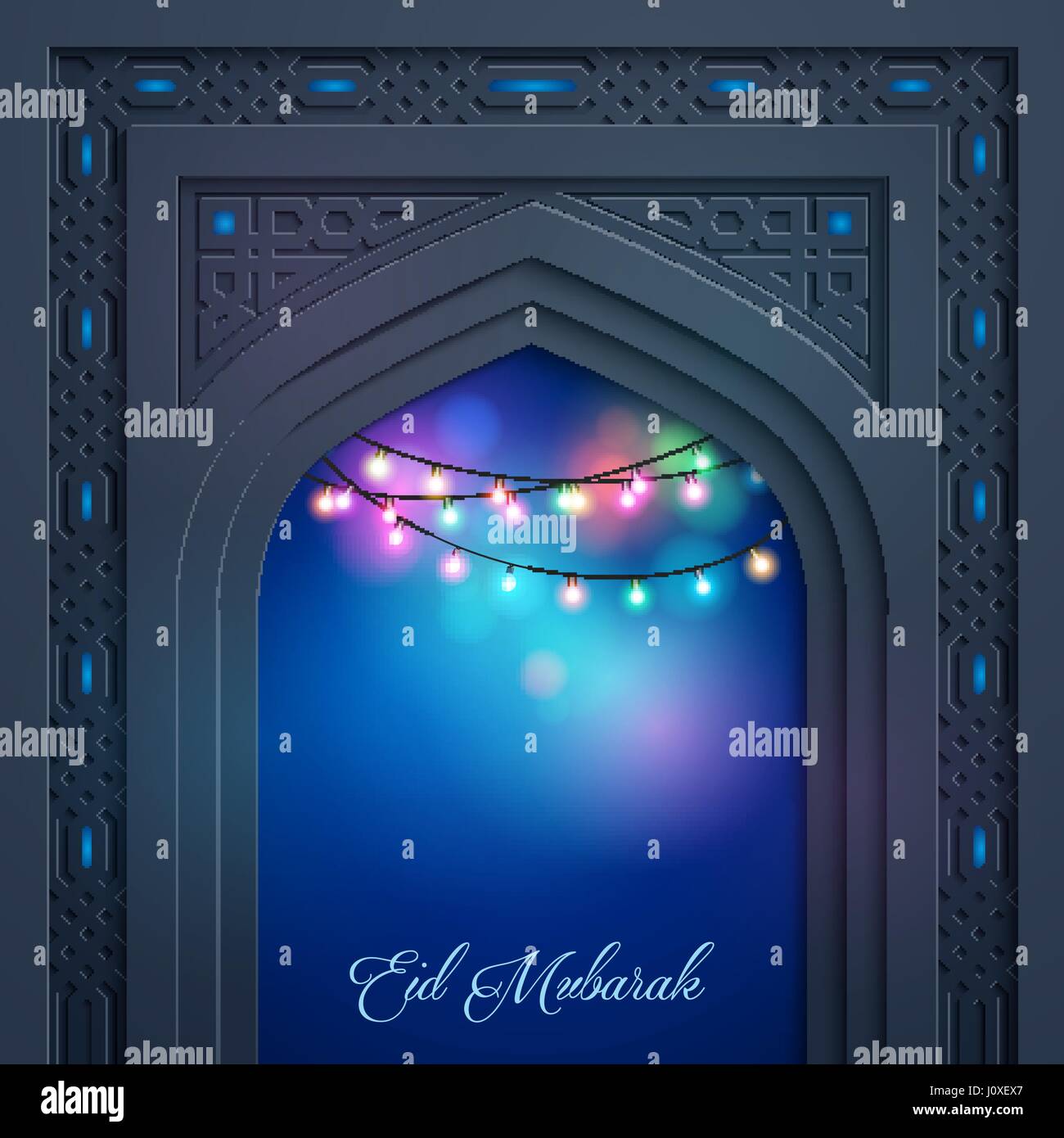 Eid Mubarak greeting contexte conception islamique porte modèle arabe mosquée Illustration de Vecteur