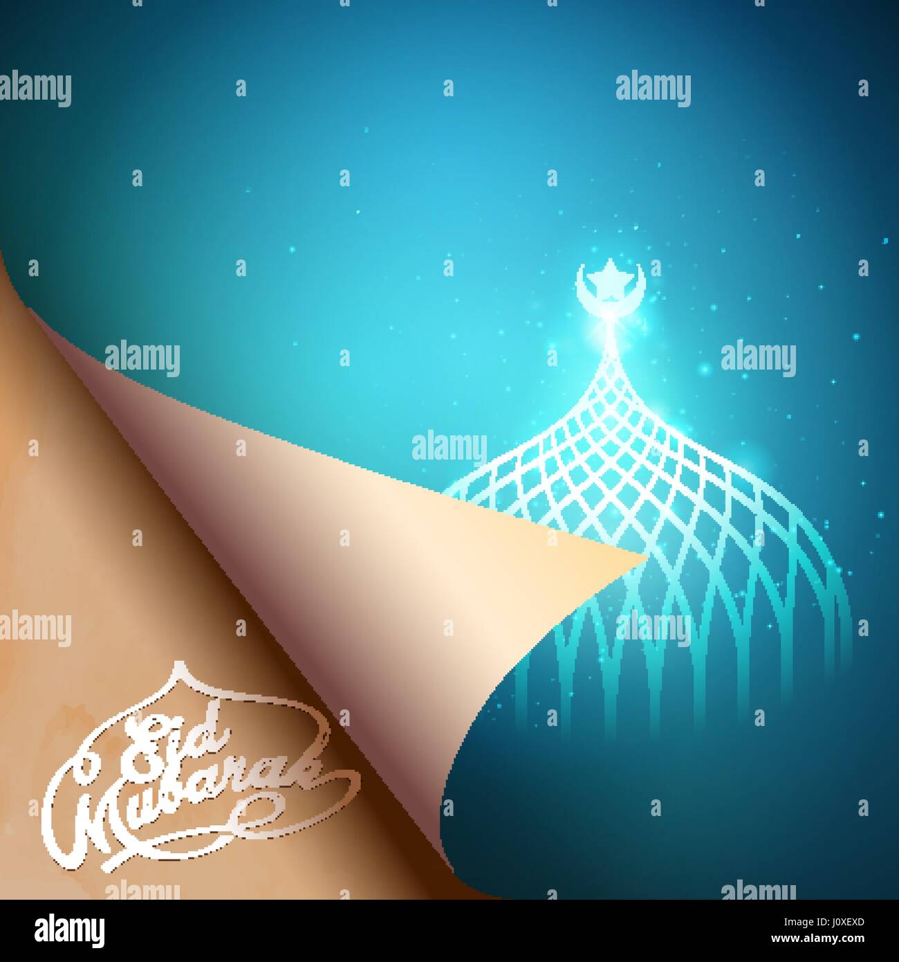 Pli du papier aquarelle croquis design mosquée islamique Eid Mubarak greeting Illustration de Vecteur
