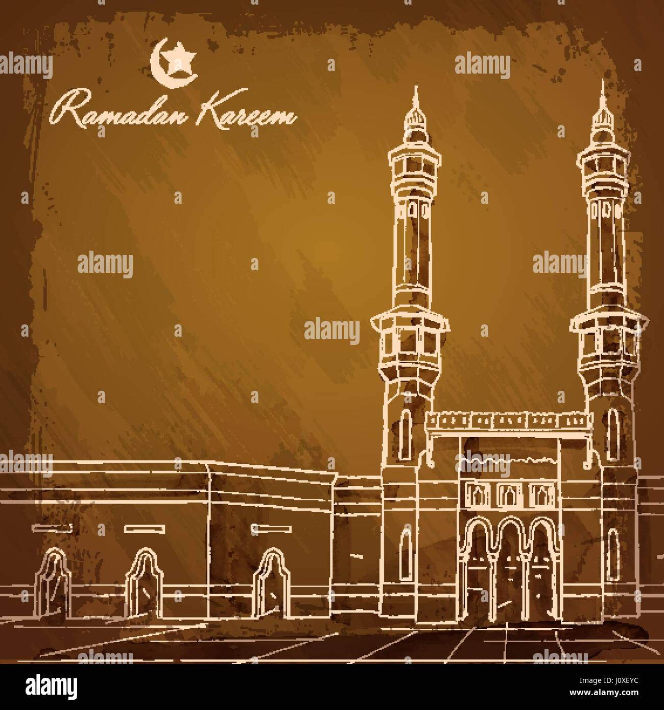 La conception islamique de la mosquée Al Haram à la mecque Arabie saoudite à l'encre pour Ramadan Kareem Illustration de Vecteur